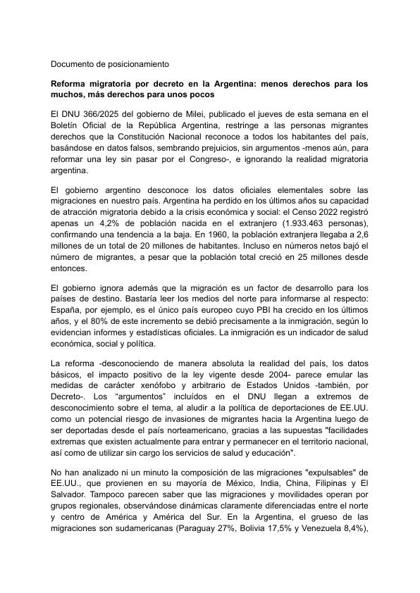 Portada de Pronunciamiento contra la reforma migratoria